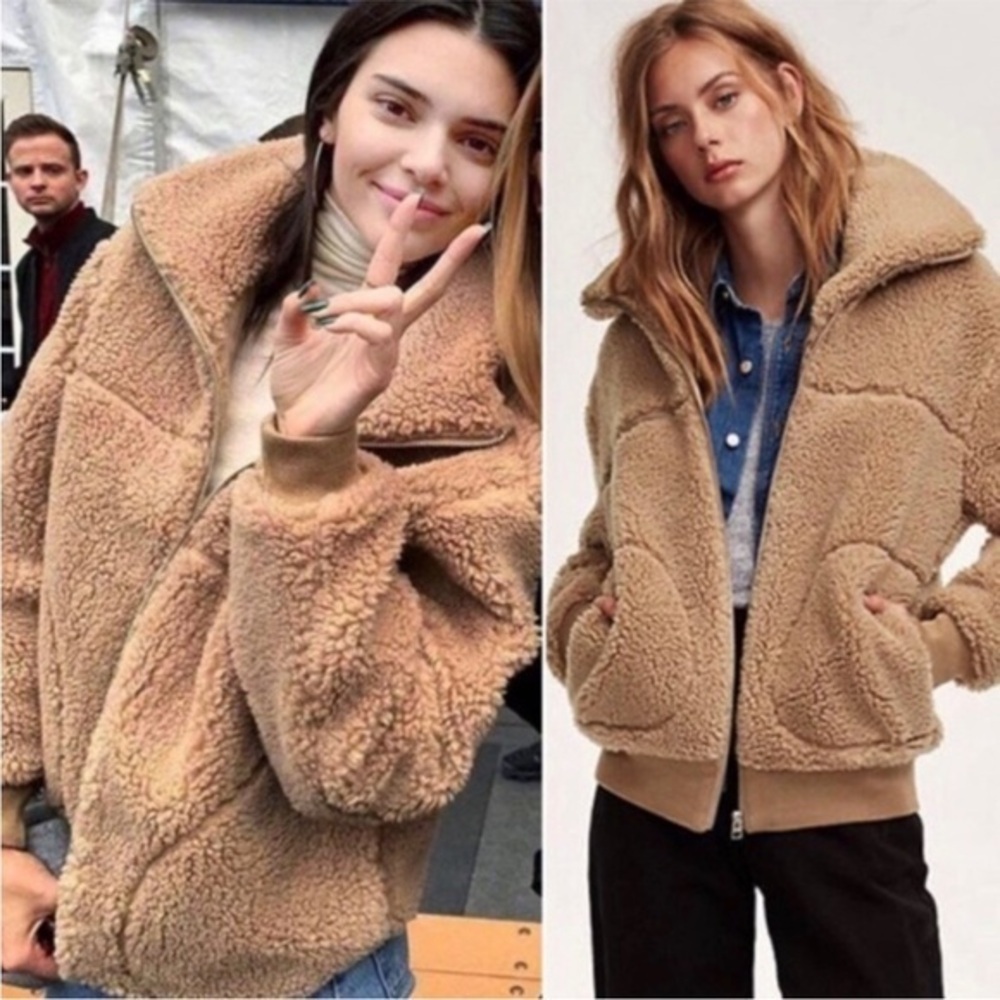 💋Aritzia Sherpa teddy jacket coat as seen on Kendall Jenner, oversized size XXS